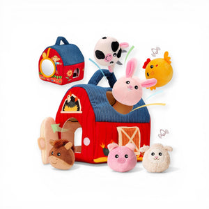 Fawn Montessori Plush Barn Sensory Set with Six Soft Farm Animals