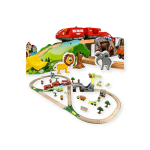 Upland Montessori Wooden Train Set 57-Piece Track with Crane