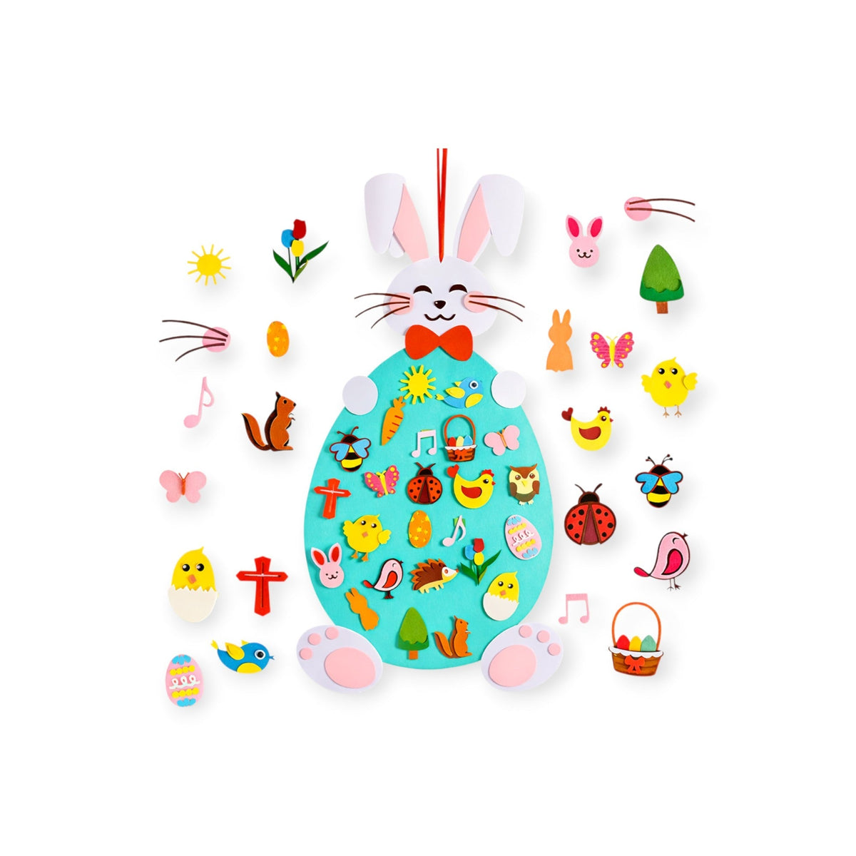 Snowdrop Montessori Felt Decorating Board, Easter Bunny Hanging by Montessori Petals, Montessori toy for ages 3+ years