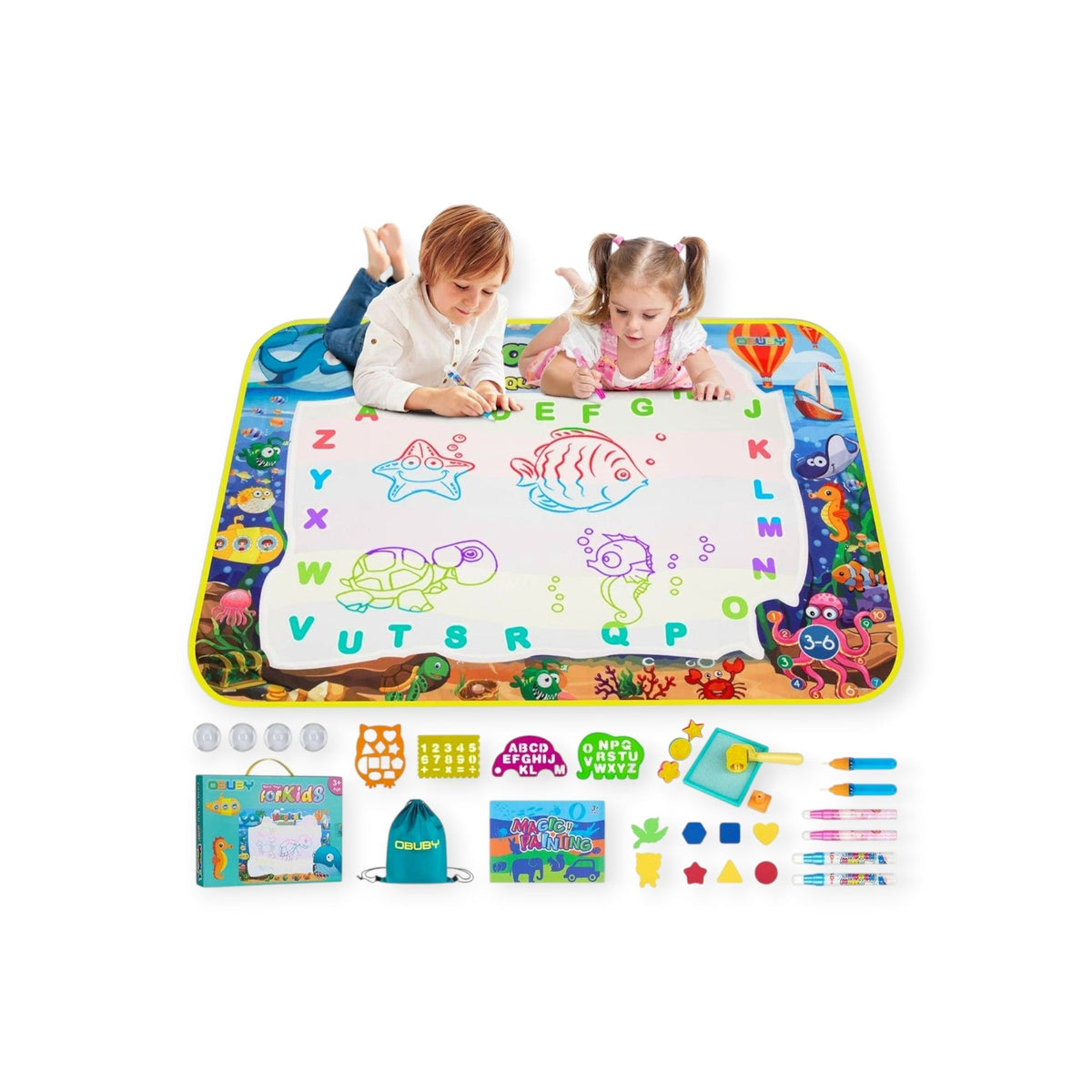 Drizzle Montessori Water Doodle Mat, Large Reusable Drawing Set by Montessori Petals, Montessori toy for ages 3+ years