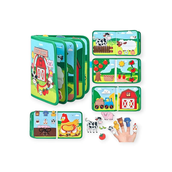 Field Montessori Busy Book in Felt with Farm Finger Puppets by Montessori Petals, Montessori toy for ages 2+ years