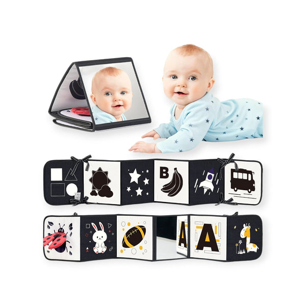 Minnow Montessori Tummy Time Mirror Book in Black and White by Montessori Petals, Montessori toy for ages 0–12 months