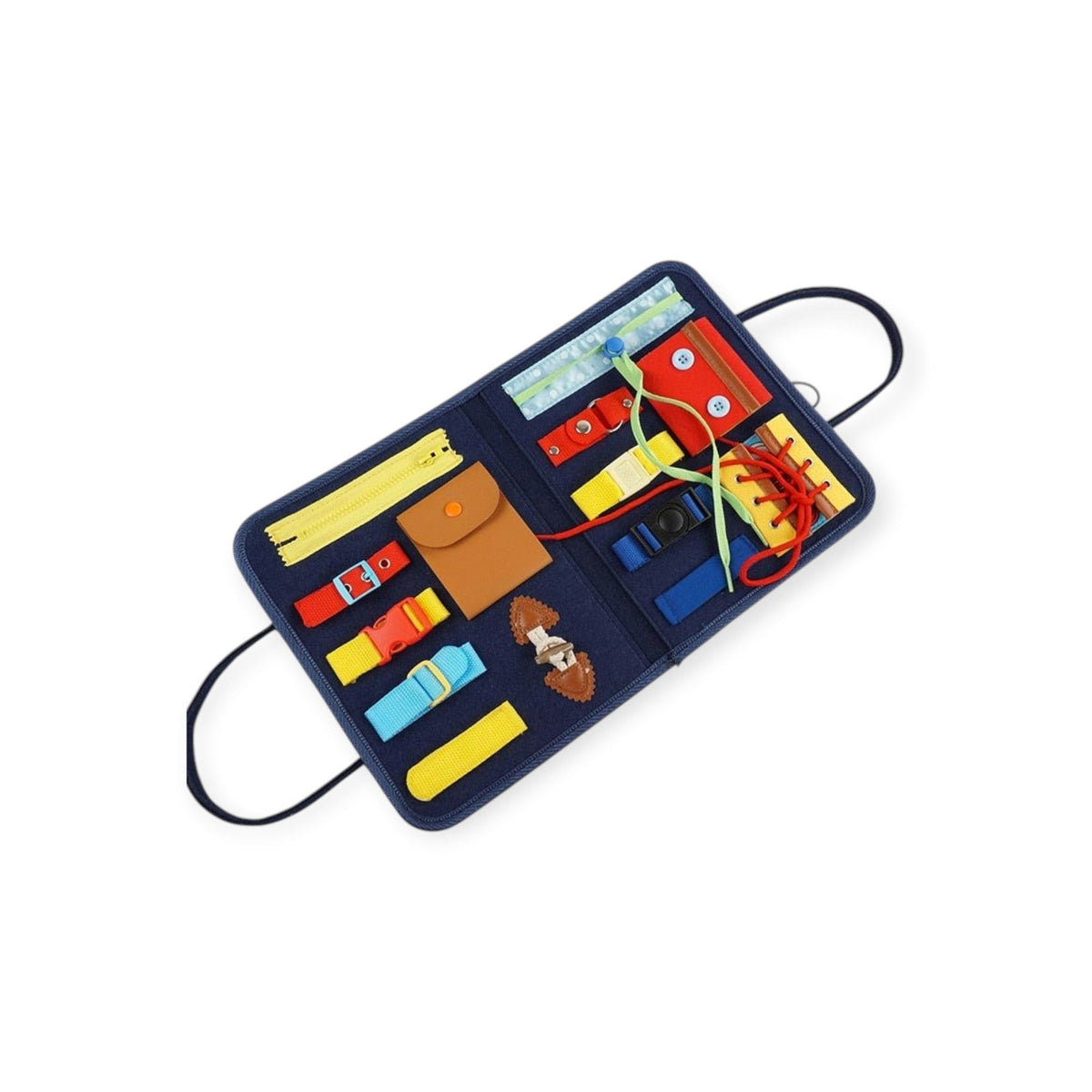 Daisy Montessori Felt Busy Board with Zips, Snaps, Buckles and Laces by Montessori Petals, Montessori toy for ages 2+ years