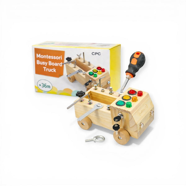 Russet Montessori Wooden Busy Board Truck with Screwdriver Set by Montessori Petals, Montessori toy for ages 3+ years