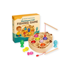 Eider Montessori Magnetic Fishing Game, Wooden Cat and 10 Fish