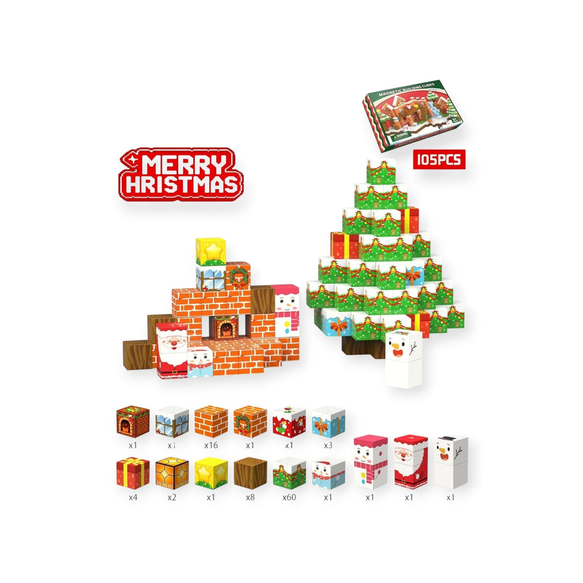 Noel Montessori Magnetic Tiles, Christmas Snowmen and Trees by Montessori Petals, Montessori toy for ages 3+ years