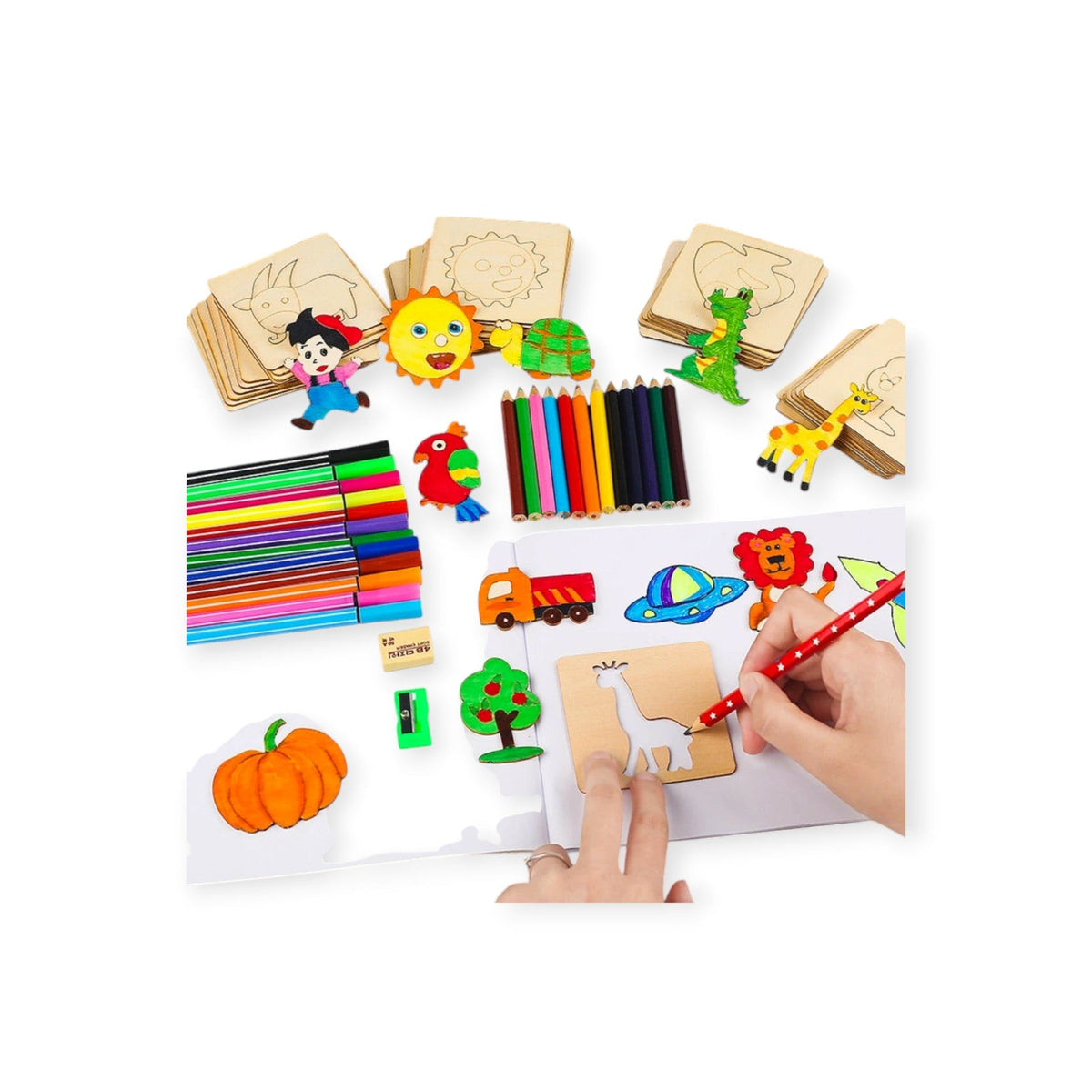 Inkberry Montessori Wooden Drawing Stencils, Set of 20 Templates by Montessori Petals, Montessori toy for ages 3+ years