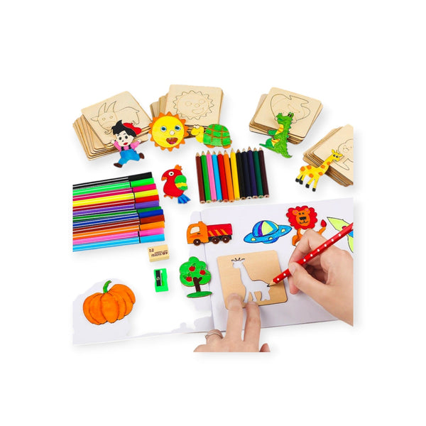 Inkberry Montessori Wooden Drawing Stencils, Set of 20 Templates by Montessori Petals, Montessori toy for ages 3+ years