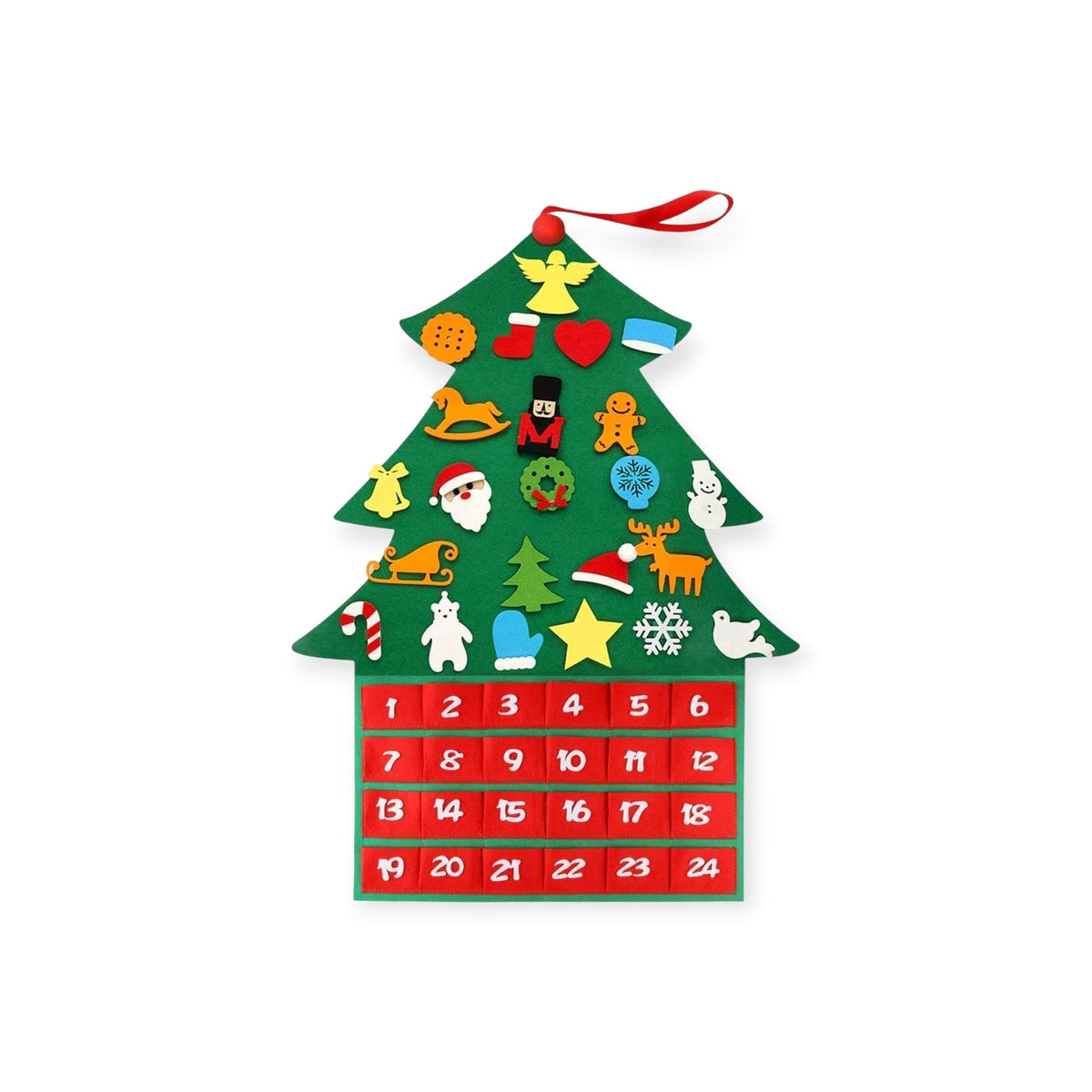 Cedar Montessori Advent Calendar, Felt Tree With 24 Ornaments by Montessori Petals, Montessori toy for ages 3+ years