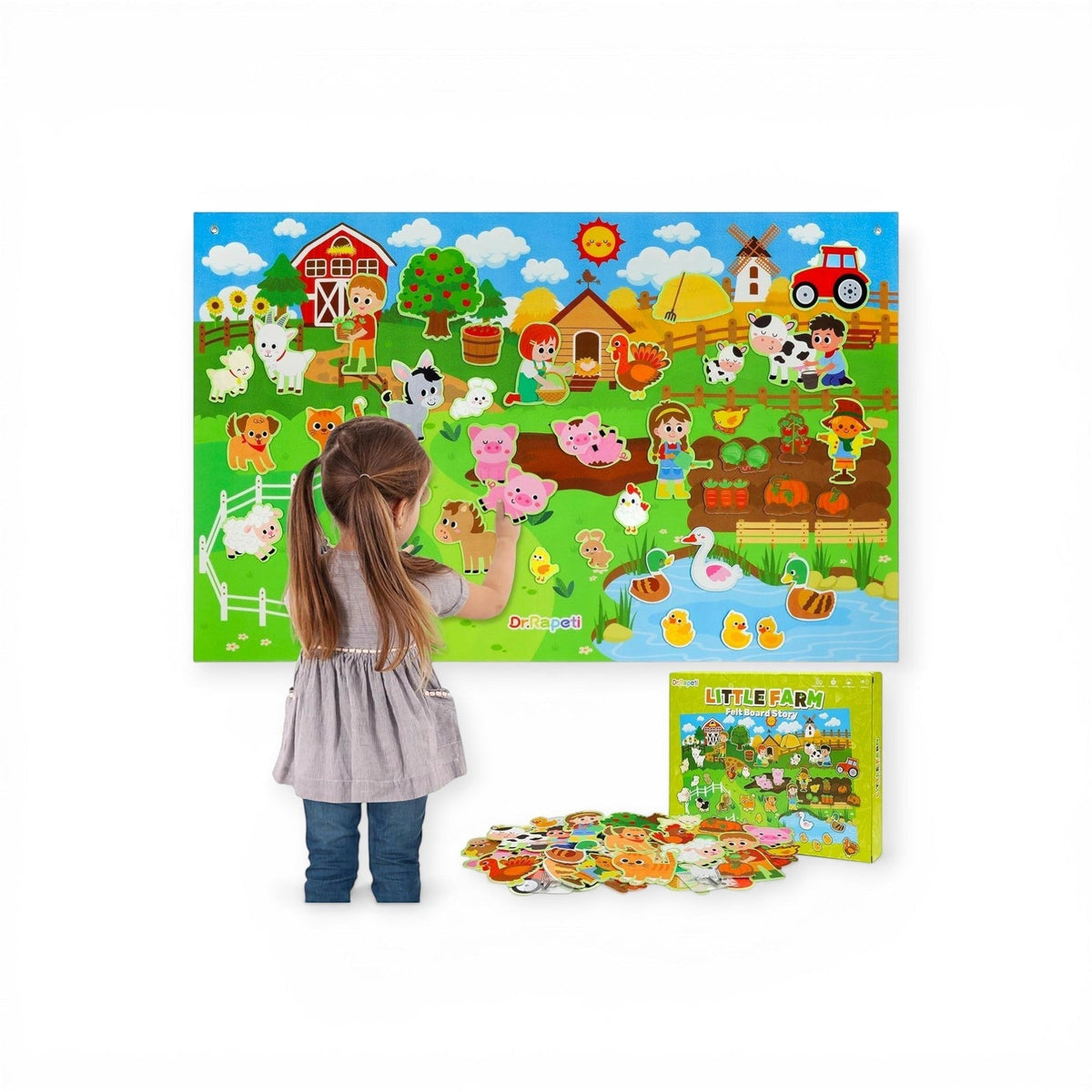 Hayloft Montessori Farm Felt Board with 41 Story Pieces by Montessori Petals, Montessori toy for ages 2+ years