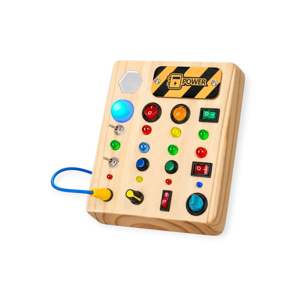 Glowworm Montessori Light-Up Busy Board with Buttons and Switches by Montessori Petals, Montessori toy for ages 3+ years