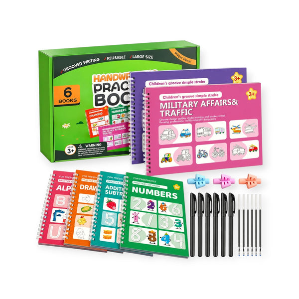 Thrush Montessori Handwriting Practice Books, 7 Books and 6 Pens by Montessori Petals, Montessori toy for ages 4+ years