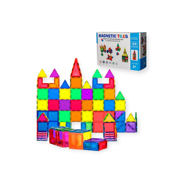 Mallow Montessori Magnetic Blocks, 60-Piece Open-Ended Builder by Montessori Petals, Montessori toy for ages 3+ years