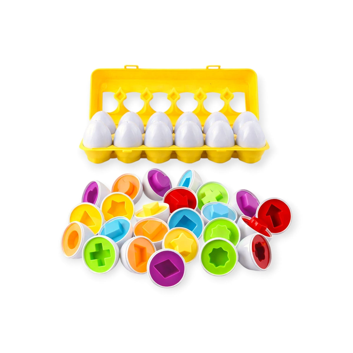 Dove Montessori Egg Matching Game, 12 Shapes and Colours with Box by Montessori Petals, Montessori toy for ages 3+ years