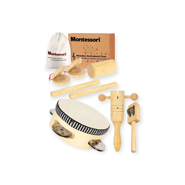 Reed Montessori Wooden Music Instrument Set, 14 Pieces with Bag by Montessori Petals, Montessori toy for ages 2+ years