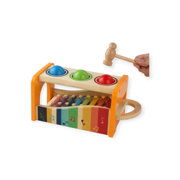 Robin Montessori Wooden Pounding Toy with Xylophone and Keyboard by Montessori Petals, Montessori toy for ages 18 months+