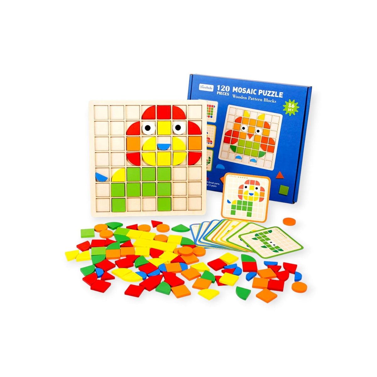 Moss Montessori Pattern Blocks Puzzle, 120 Wooden Shapes by Montessori Petals, Montessori toy for ages 4+ years