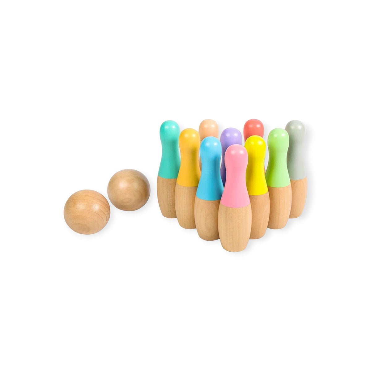 Birch Montessori Bowling Set With 10 Pastel Wooden Pins by Montessori Petals, Montessori toy for ages 3+ years