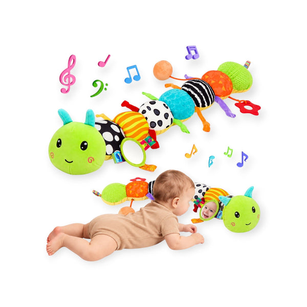 Catkin Montessori Caterpillar Plush Rattle, High-Contrast Sensory by Montessori Petals, Montessori toy for ages 0–12 months