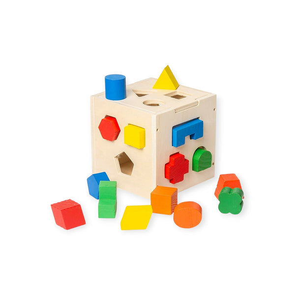 Tupelo Montessori Wooden Shape Sorter Cube, 12 Shapes by Montessori Petals, Montessori toy for ages 3+ years