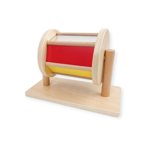 Jasmine Montessori Wooden Spinning Drum Toy with Baby Mirror by Montessori Petals, Montessori toy for ages 12 months+