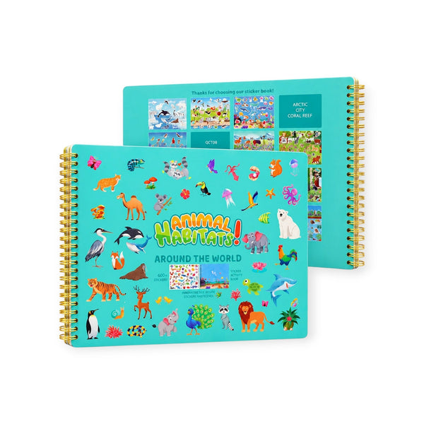 Linnet Montessori Reusable Sticker Book, 13 Animal Habitats by Montessori Petals, Montessori toy for ages 3+ years