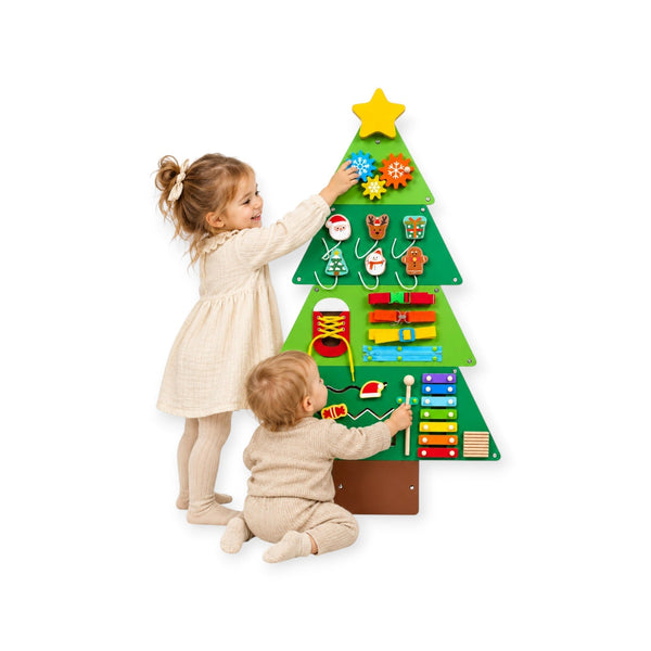 Mistletoe Montessori Busy Board, Wall-Mounted Wooden Christmas Tree by Montessori Petals, Montessori toy for ages 2+ years