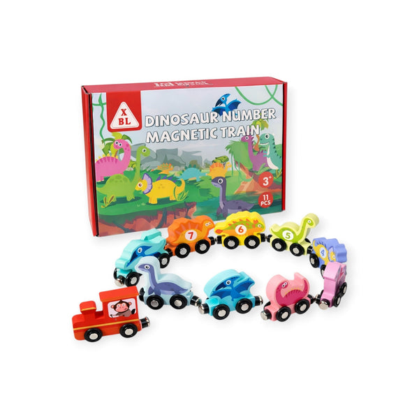 Jasper Montessori Magnetic Dinosaur Train, 11 Wooden Pieces by Montessori Petals, Montessori toy for ages 3+ years