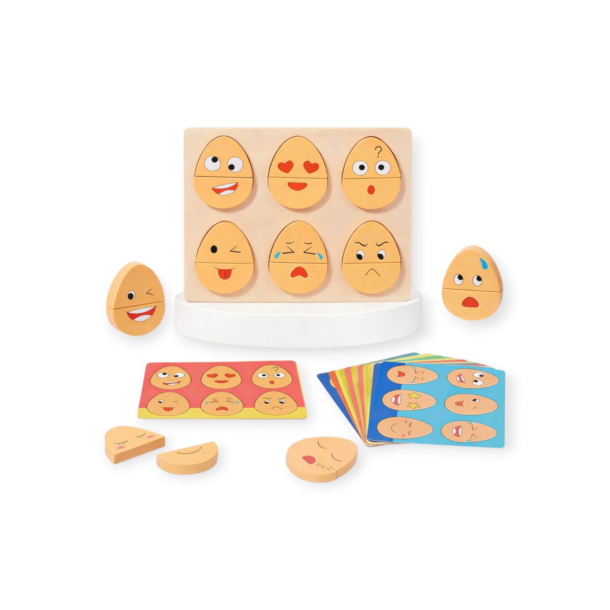 Kinglet Montessori Wooden Emotions Matching Board, 20 Face Blocks by Montessori Petals, Montessori toy for ages 18 months+
