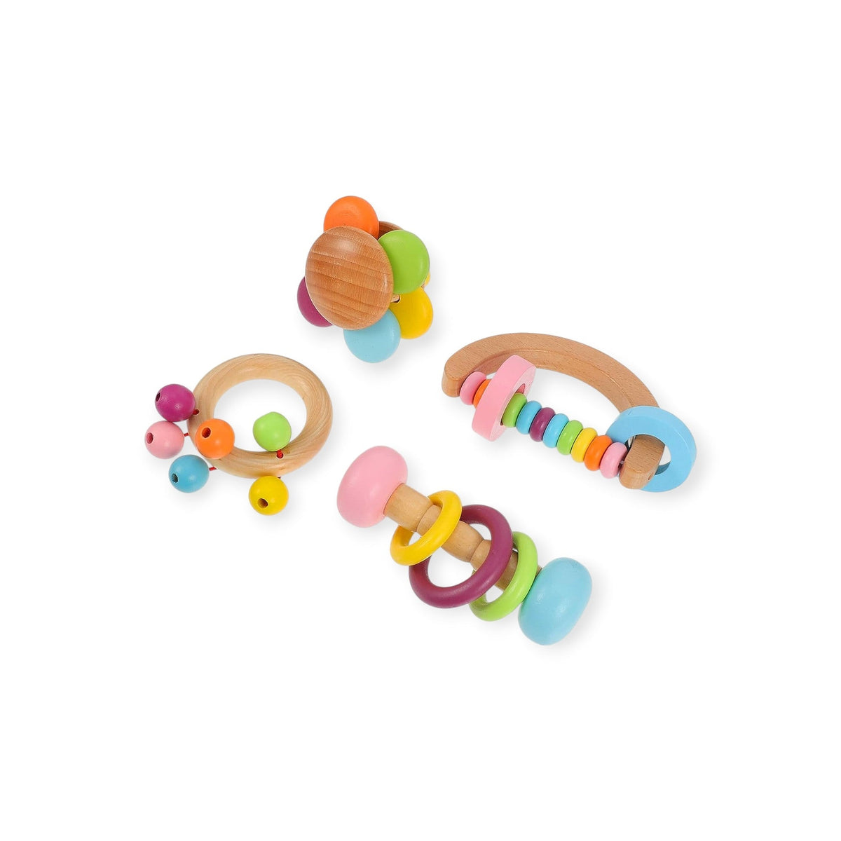 Dandelion Montessori Baby Rattle Set, Four Textured Rolling Shapes by Montessori Petals, Montessori toy for ages 6 months+
