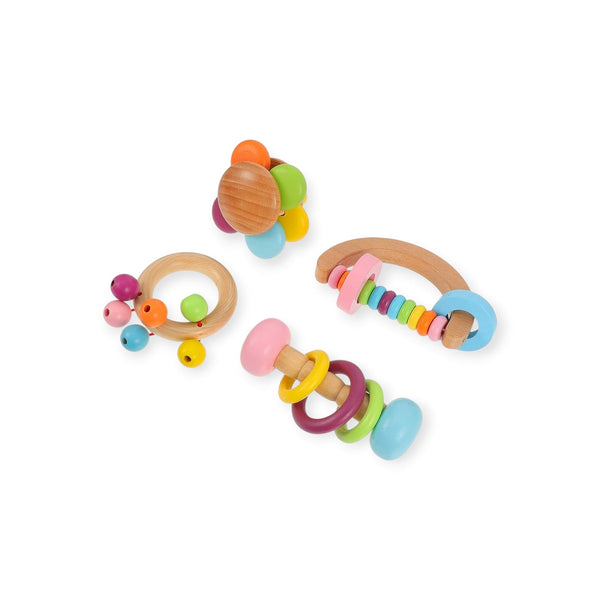 Dandelion Montessori Baby Rattle Set, Four Textured Rolling Shapes by Montessori Petals, Montessori toy for ages 6 months+