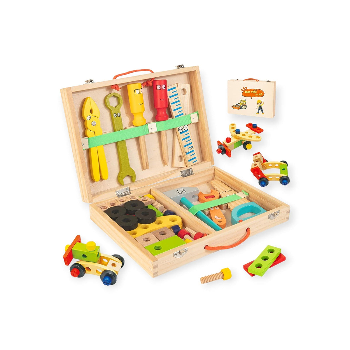 Larch Montessori Pretend Tool Kit, 35 Solid Wood Pieces by Montessori Petals, Montessori toy for ages 3+ years