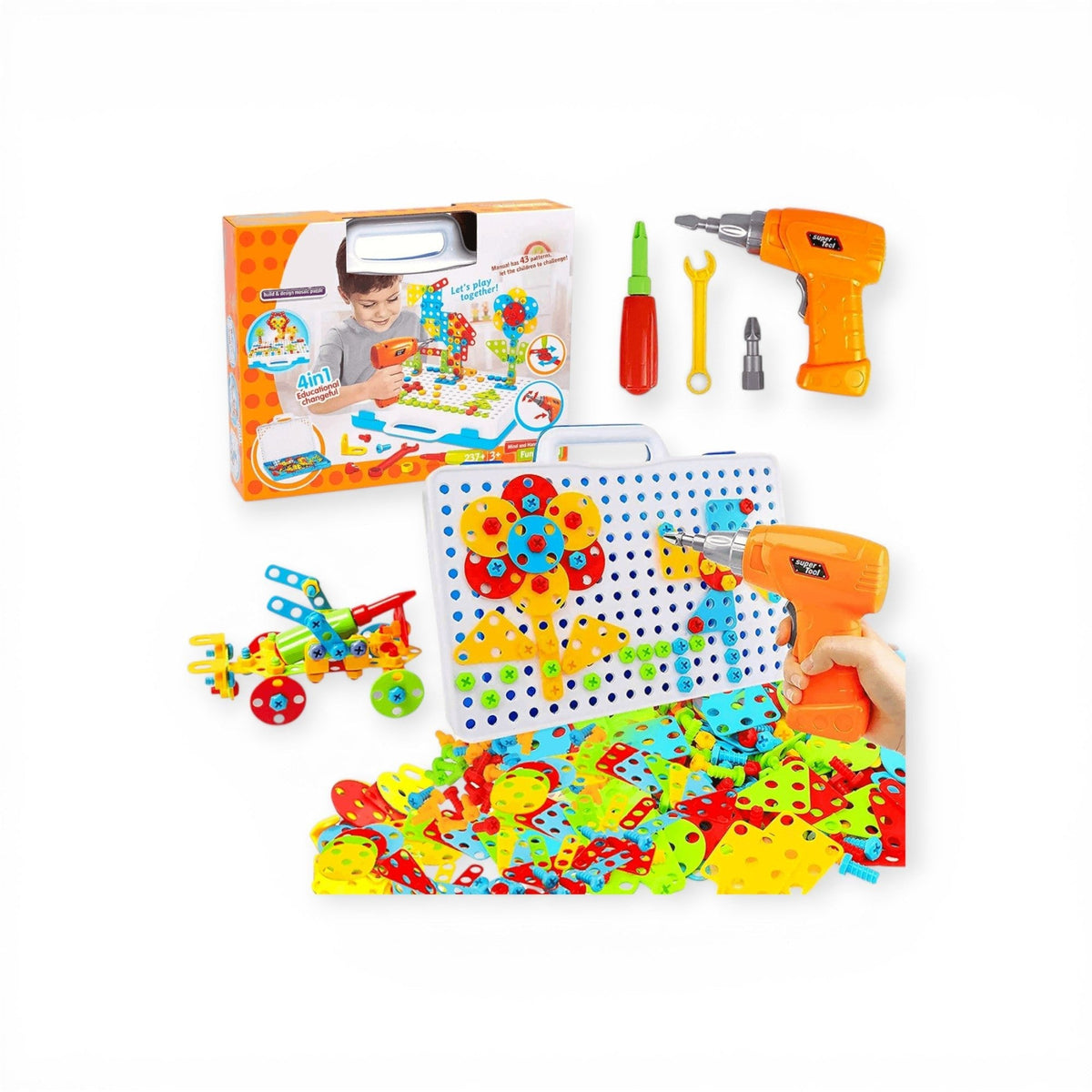 Nimble Montessori STEM Drill Set, 237 Pieces in a Toolbox by Montessori Petals, Montessori toy for ages 5+ years